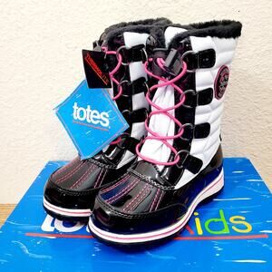 TOTES Little Kids Toasty Kylie Winter Boots Girls Size 11 Black White Pink NIB